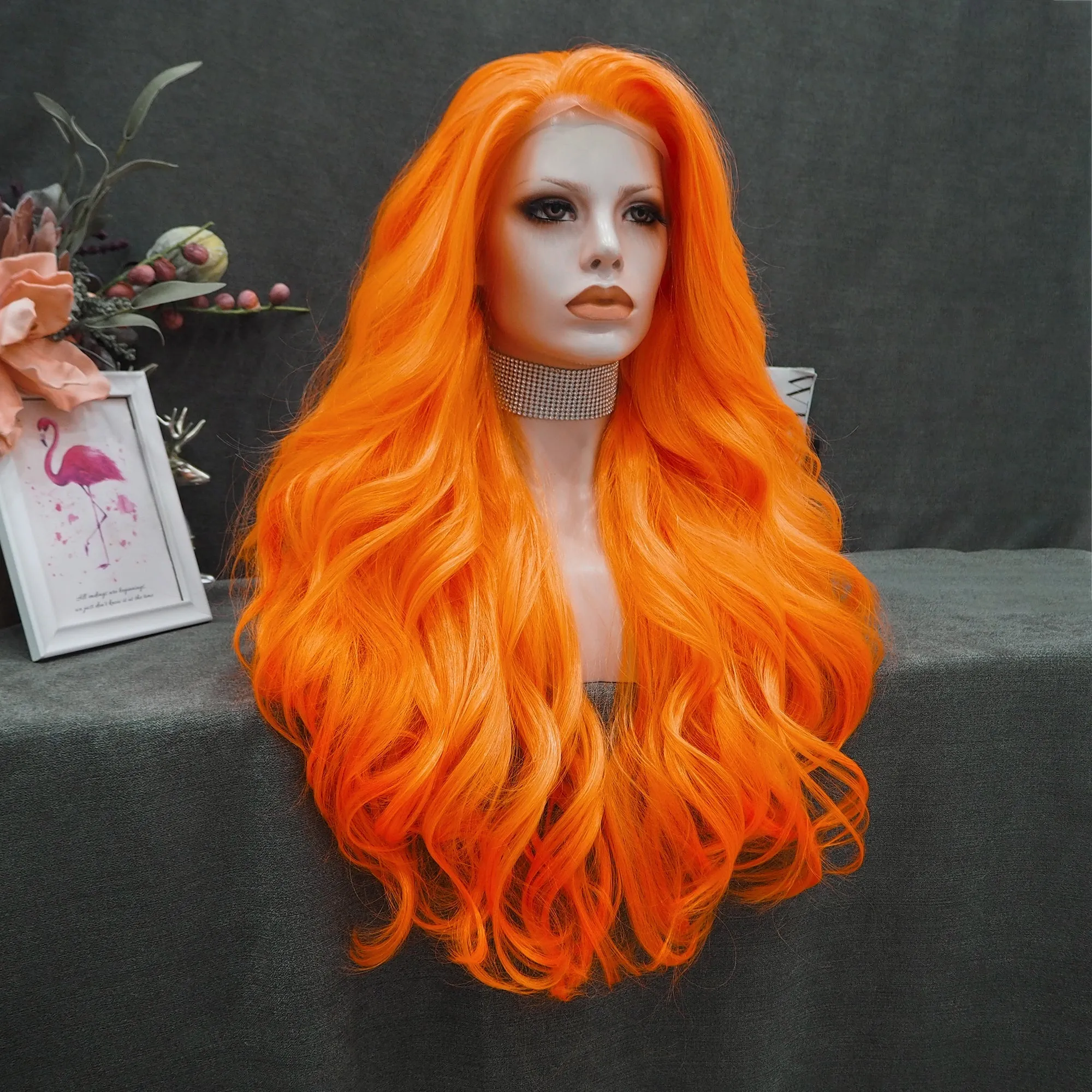 Orange Synthetic Charming Women Girls Lace Front Wig