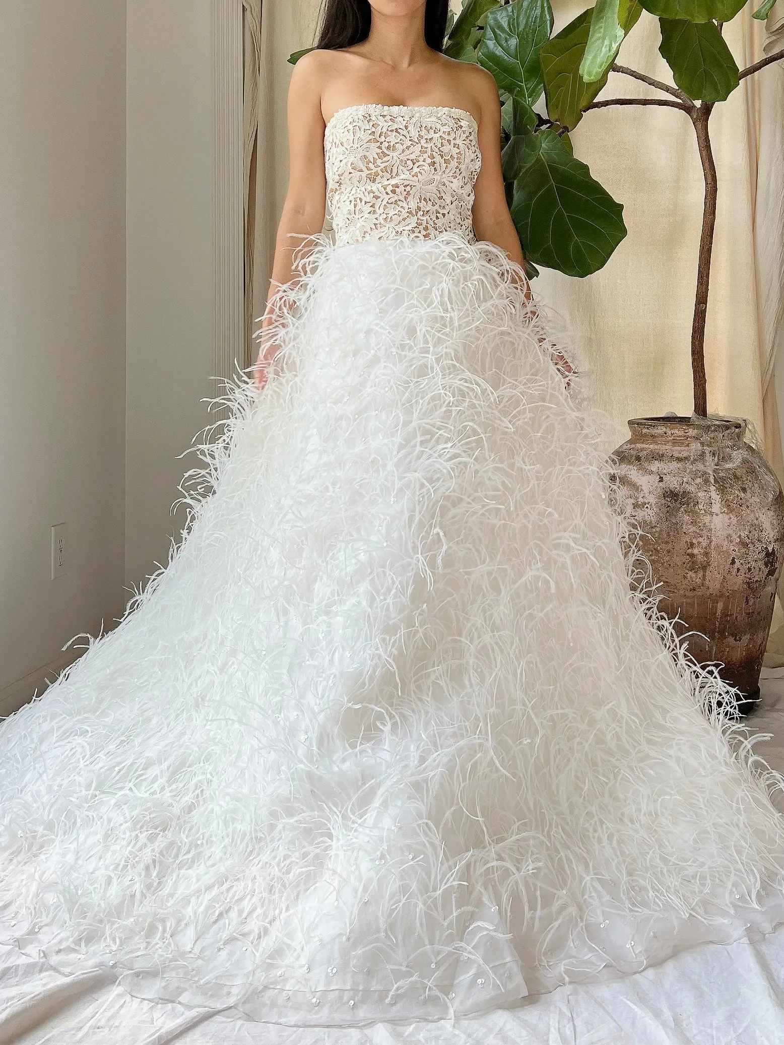 Oscar De La Renta Silk Organza Feather Gown - M/8