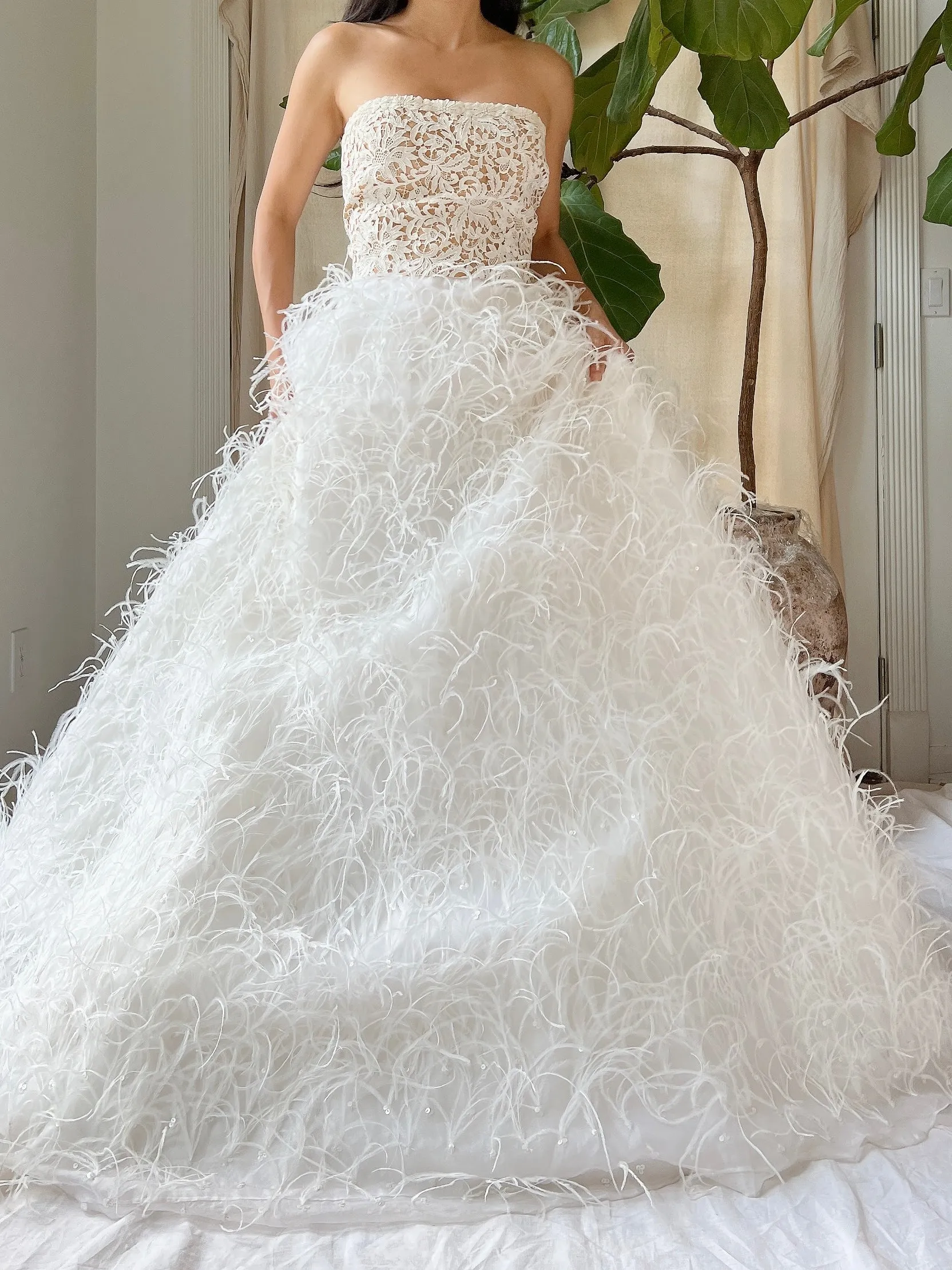 Oscar De La Renta Silk Organza Feather Gown - M/8
