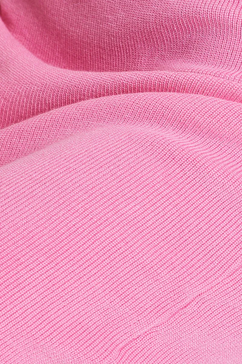 Pink Bodycon Dress Mini Halter Neck Knit