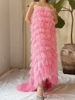 Pink Feather Tiered Dress - S-L