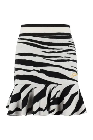 Pinko Logo Embroidered Zebra Motif Knitted Mini Skirt