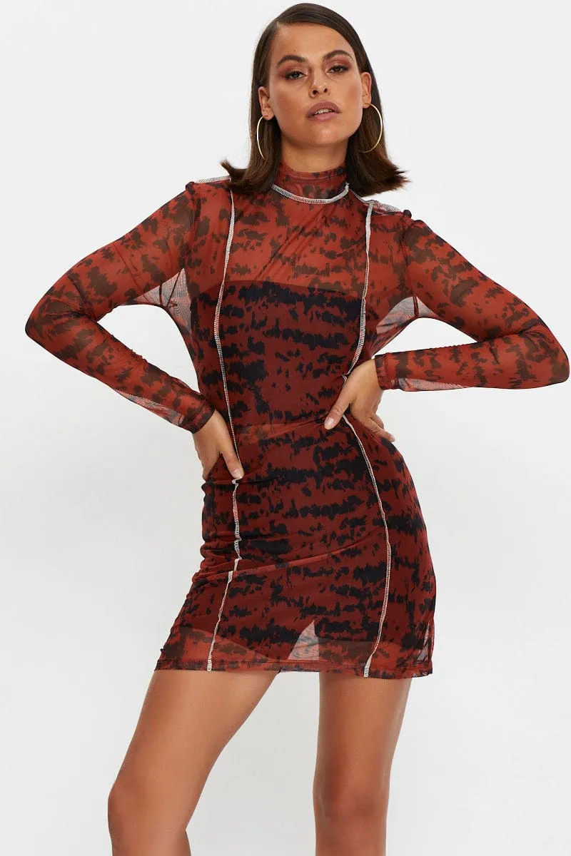 Print Tie Dye Overlocked Bodycon Dress