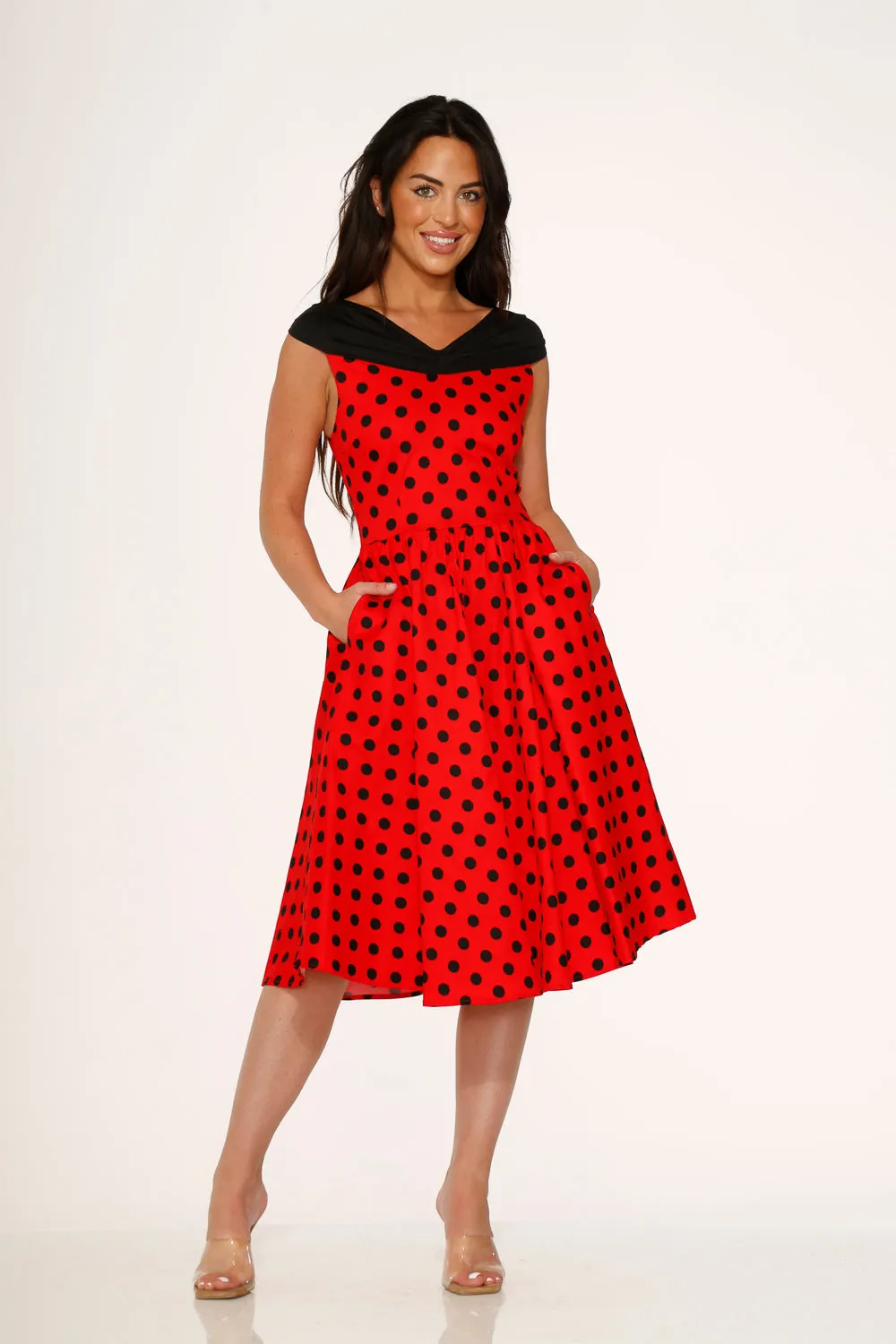 Red & Black Polka Dot Swing Dress