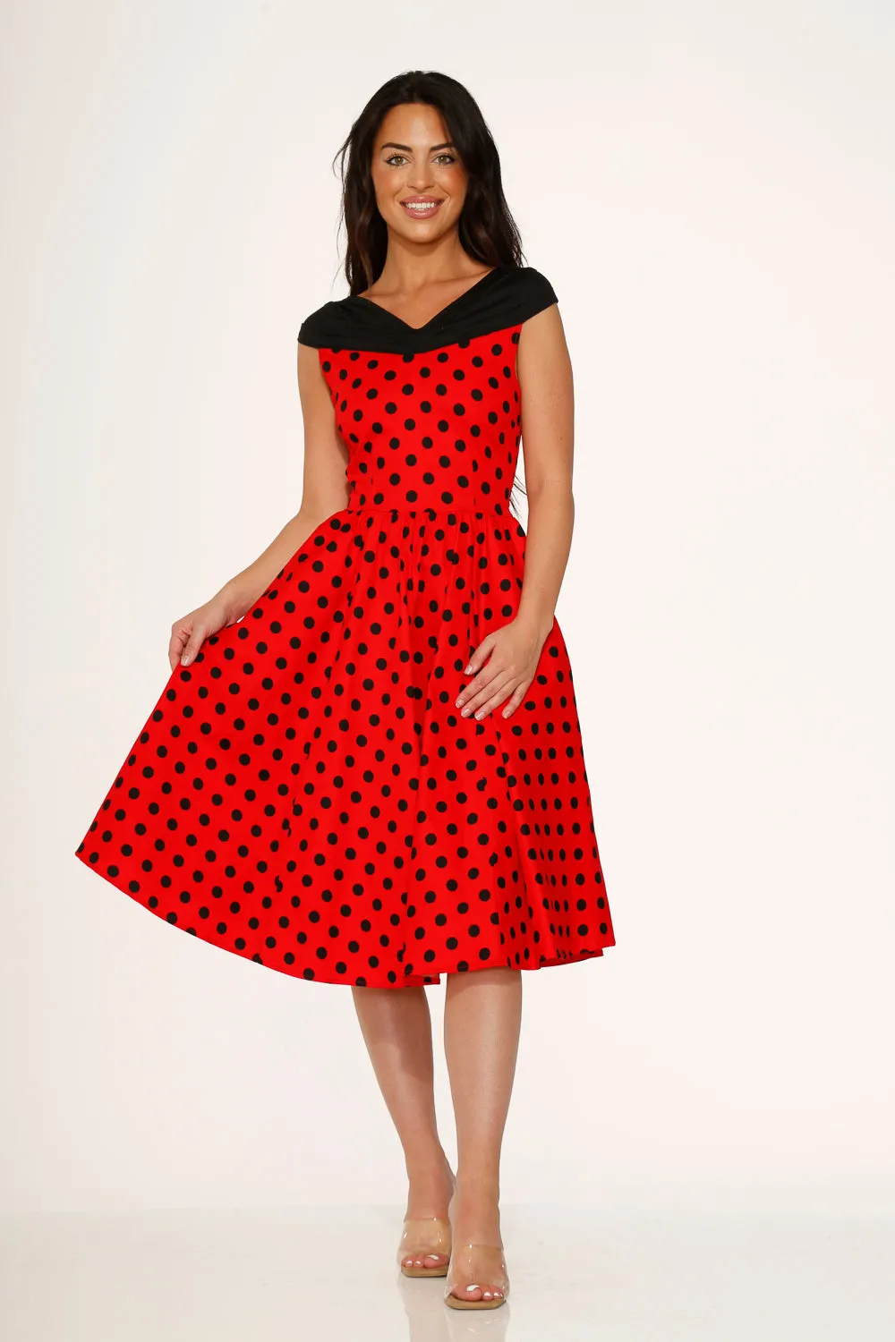 Red & Black Polka Dot Swing Dress