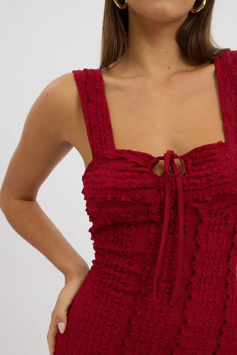 Red Bodycon Dress Lace Mini