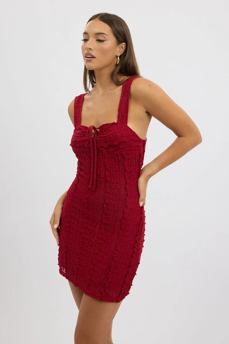 Red Bodycon Dress Lace Mini