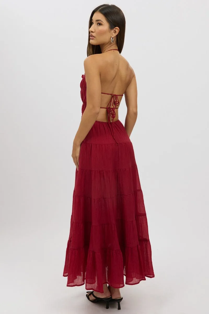 Red Maxi Dress Tiered Backless