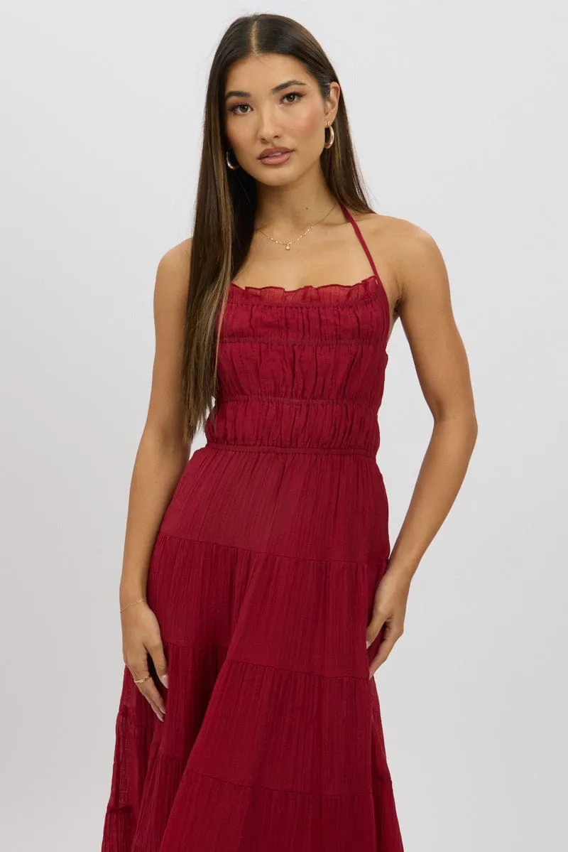 Red Maxi Dress Tiered Backless