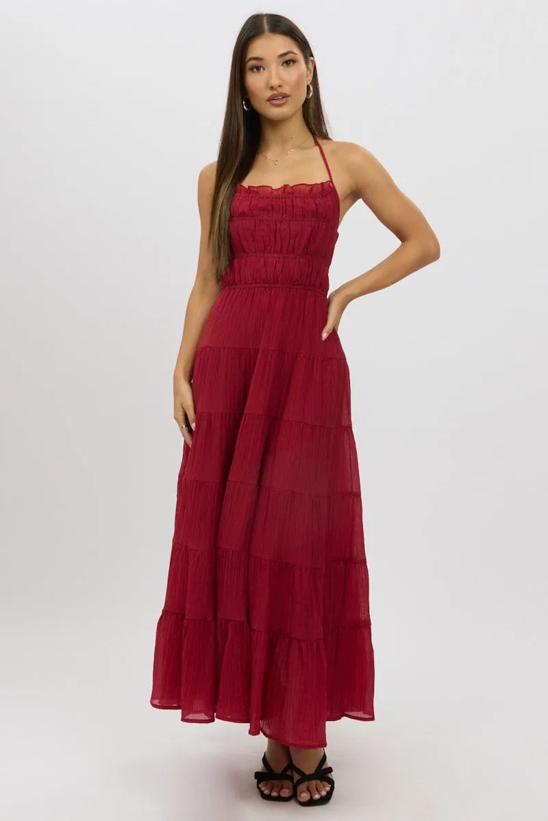 Red Maxi Dress Tiered Backless