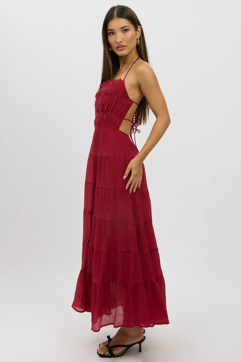 Red Maxi Dress Tiered Backless
