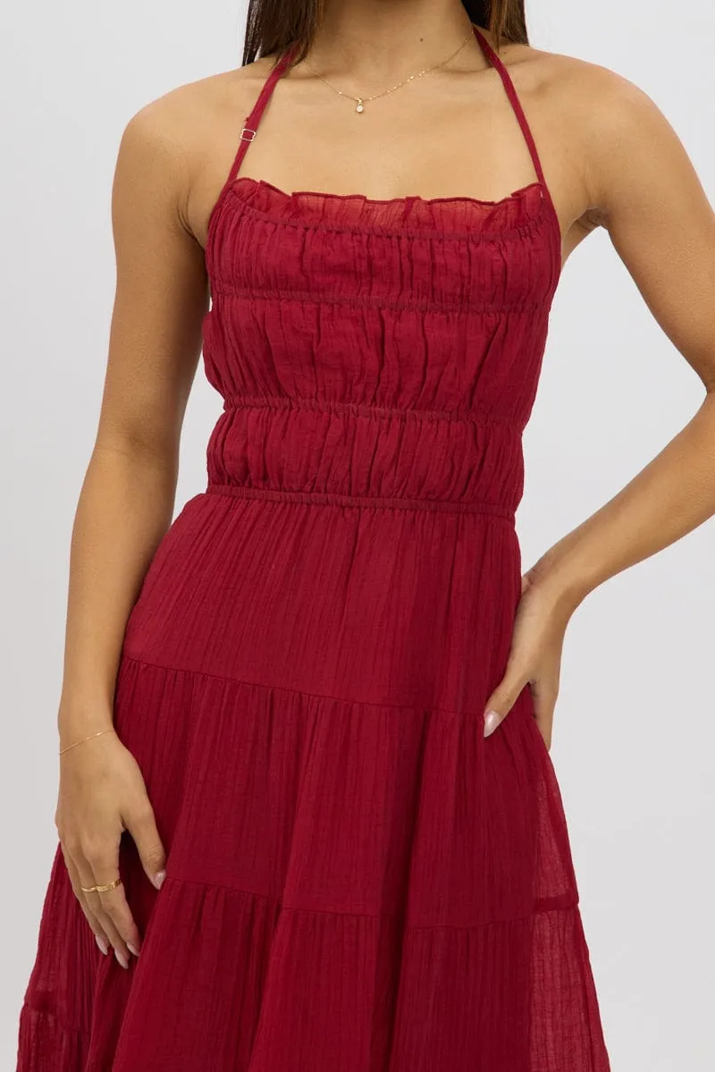 Red Maxi Dress Tiered Backless