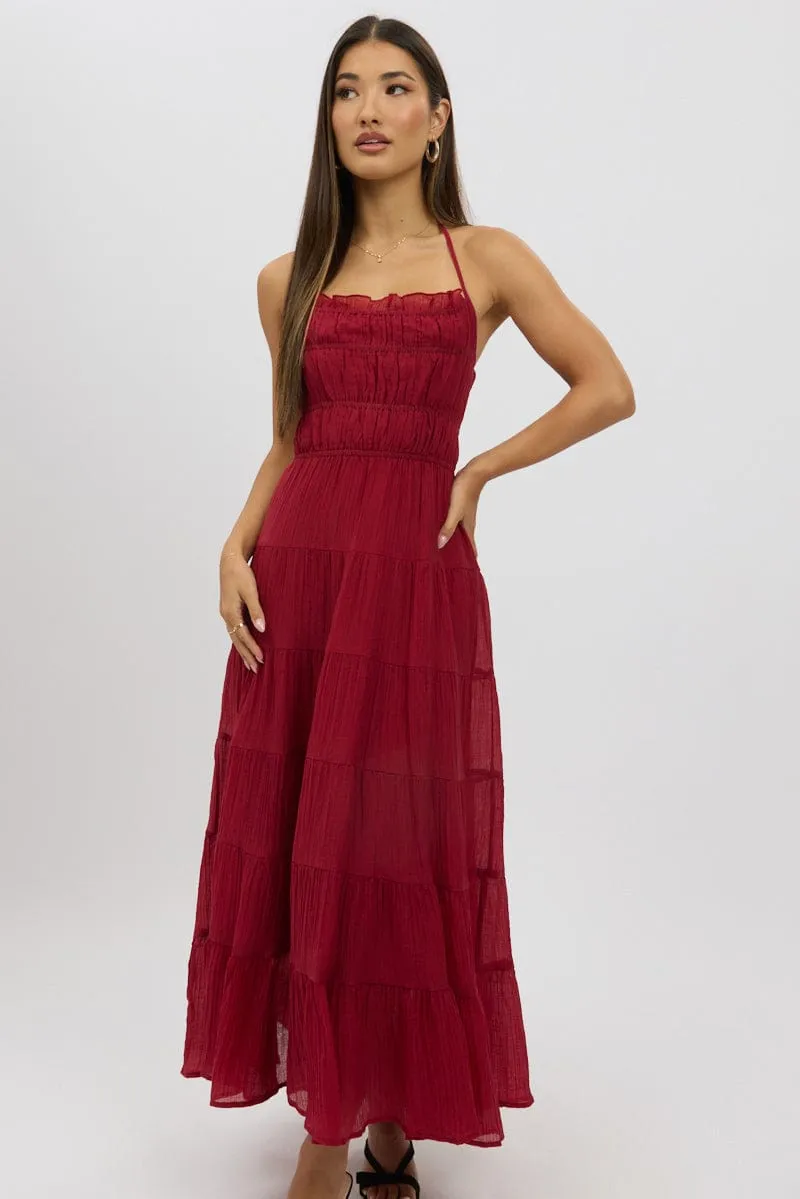 Red Maxi Dress Tiered Backless