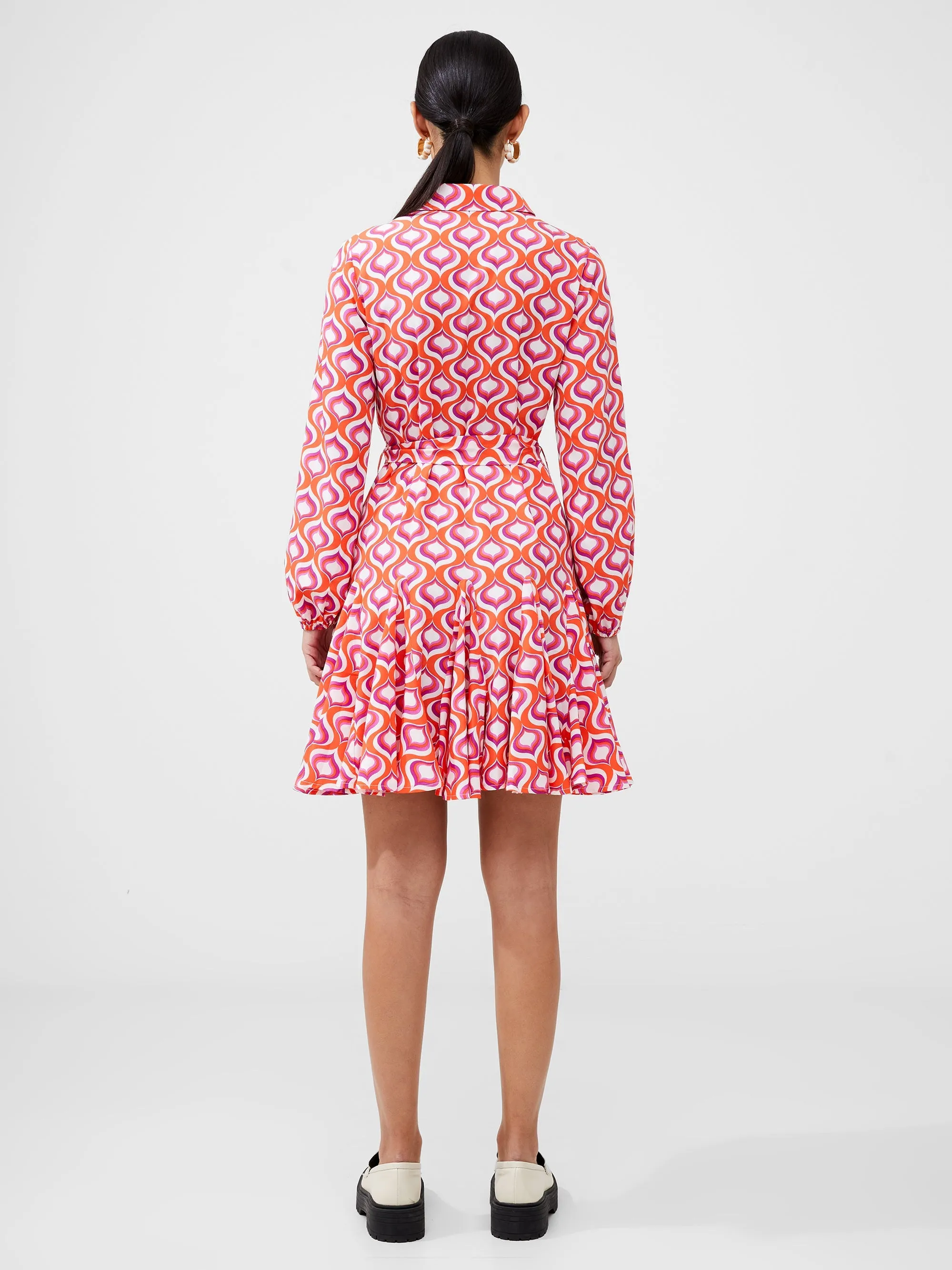Retro Print Belted Shirt Mini Dress