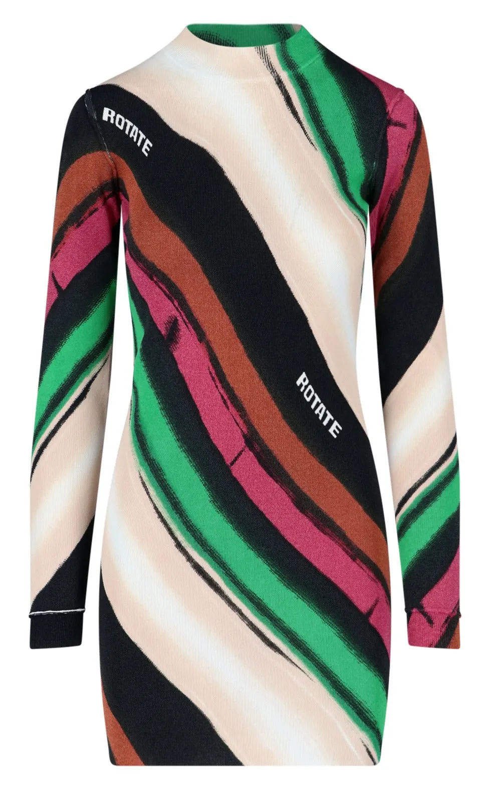 ROTATE Color-Block Logo Intarsia Knitted Dress