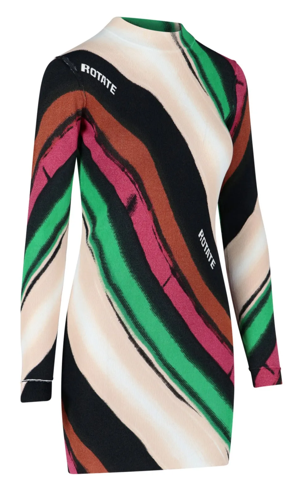 ROTATE Color-Block Logo Intarsia Knitted Dress
