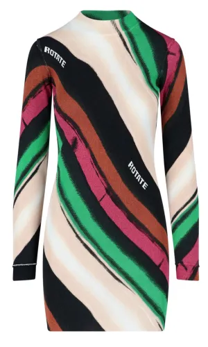 ROTATE Color-Block Logo Intarsia Knitted Dress