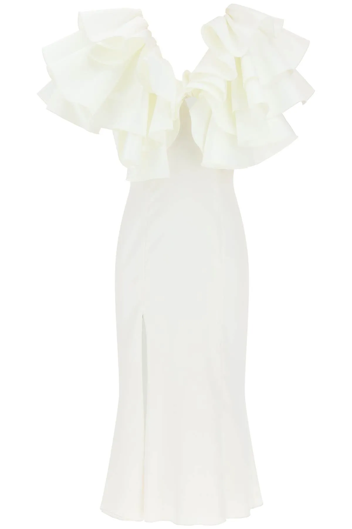 ROTATE Satin Ruffle Carmen Dress