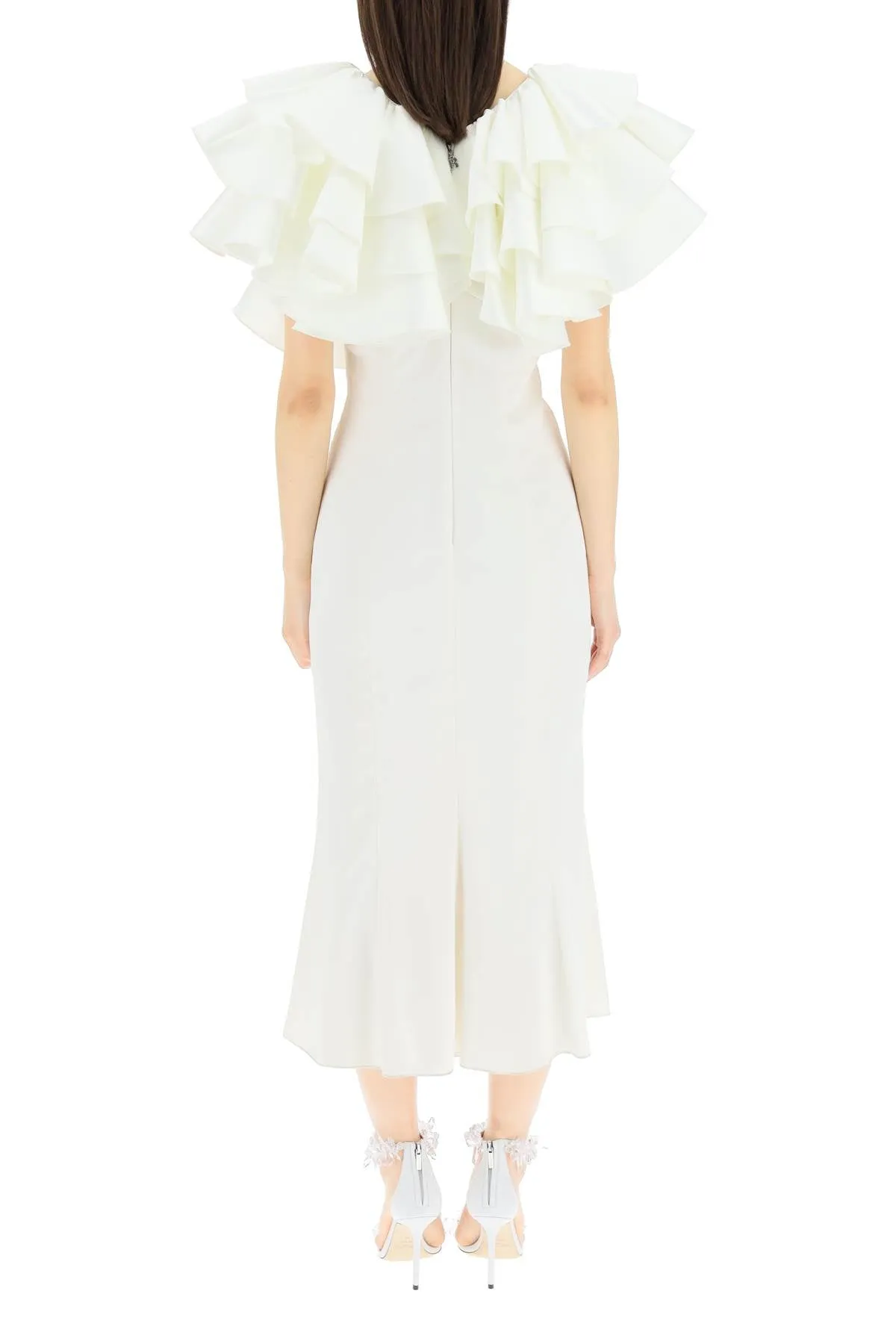 ROTATE Satin Ruffle Carmen Dress