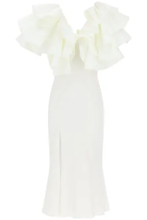 ROTATE Satin Ruffle Carmen Dress