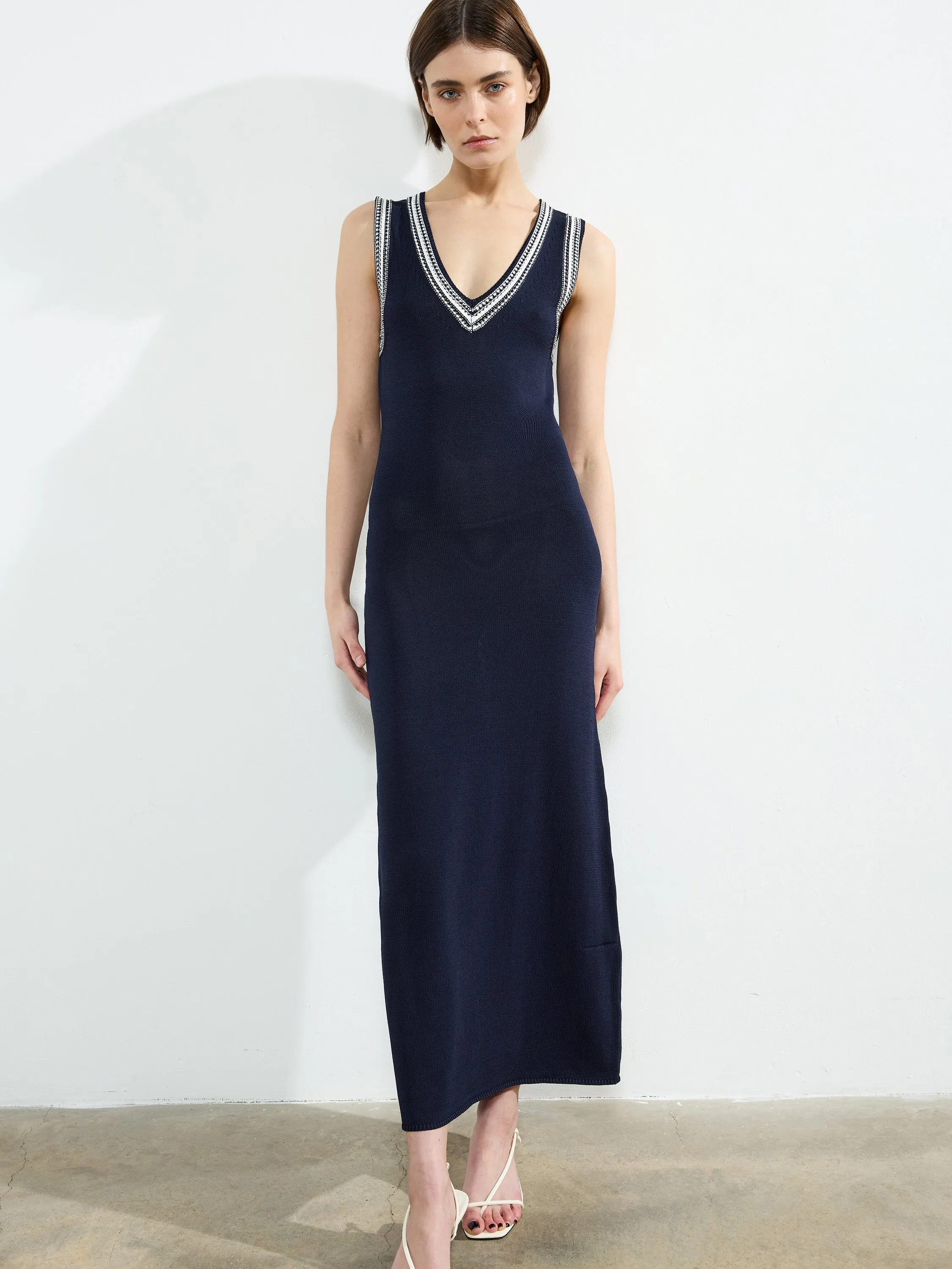 Sage Knitted Trim Dress