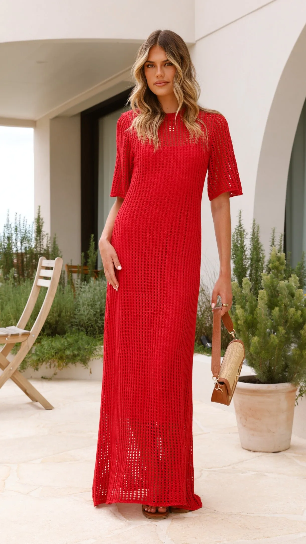 Saisha Crochet Maxi Dress - Red