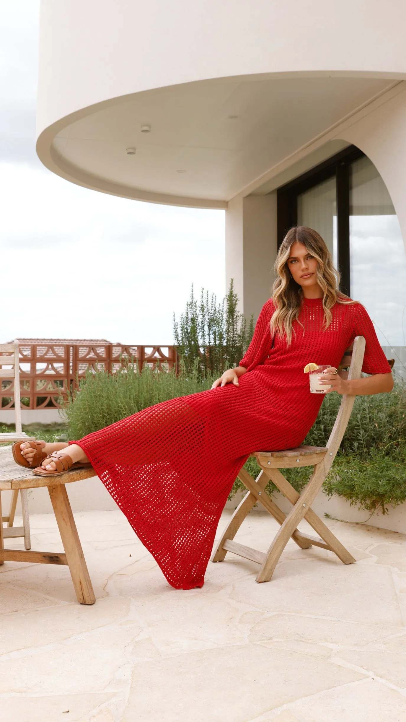 Saisha Crochet Maxi Dress - Red