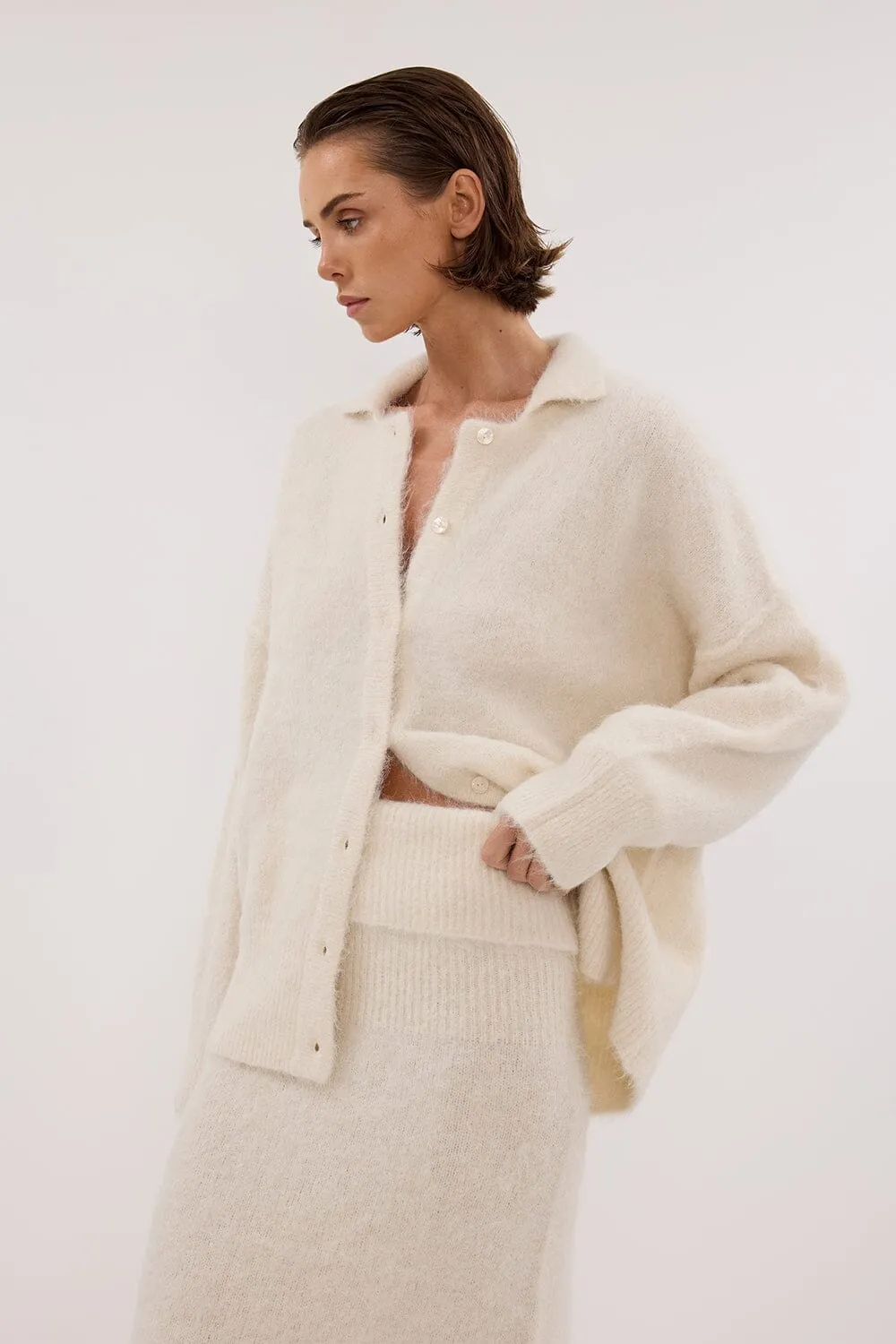 SALMA IVORY POLO NECK KNIT CARDIGAN