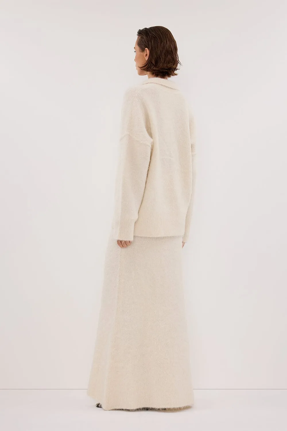 SALMA IVORY POLO NECK KNIT CARDIGAN