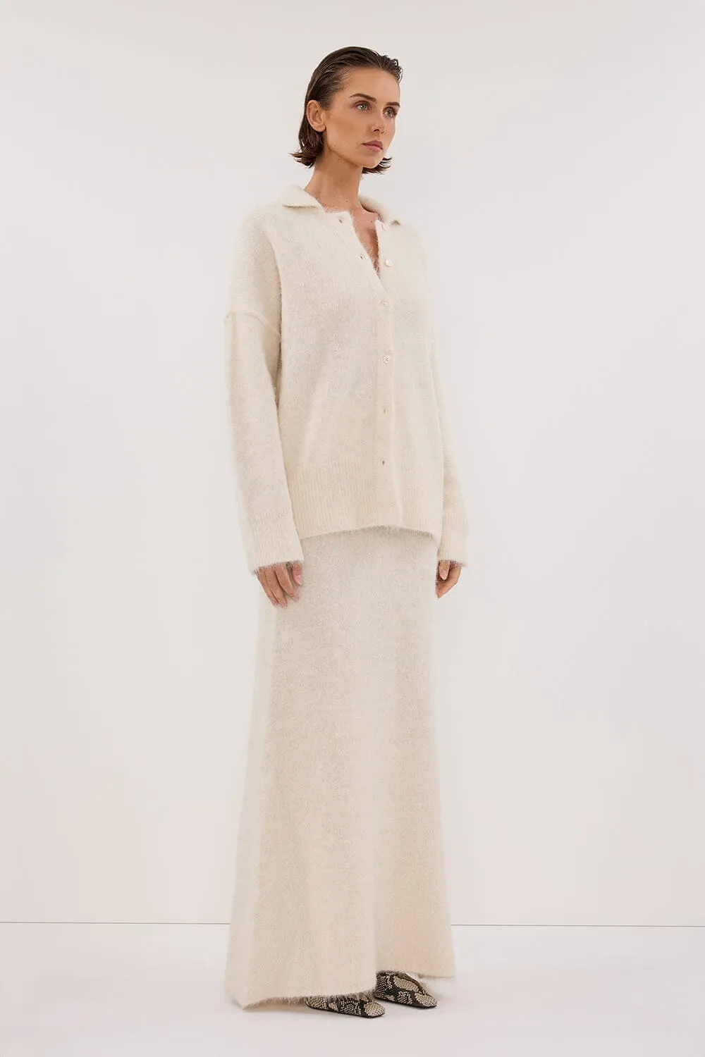 SALMA IVORY POLO NECK KNIT CARDIGAN