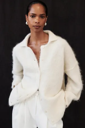SALMA IVORY POLO NECK KNIT CARDIGAN