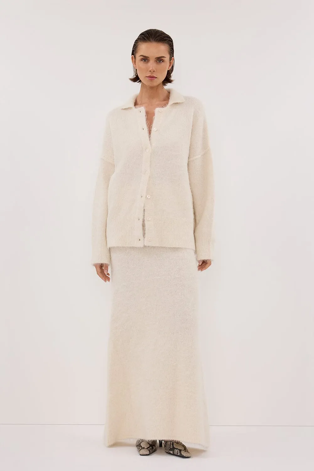 SALMA IVORY POLO NECK KNIT CARDIGAN