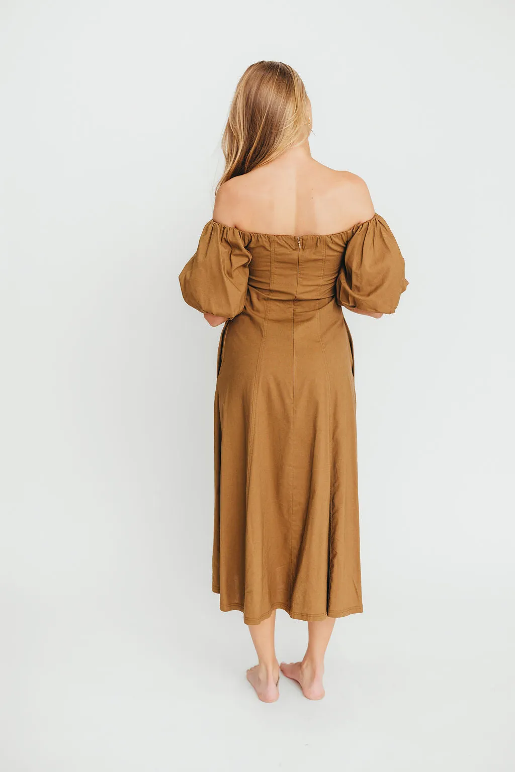 Serenity Off-The-Shoulder Midi Dress in Coconut