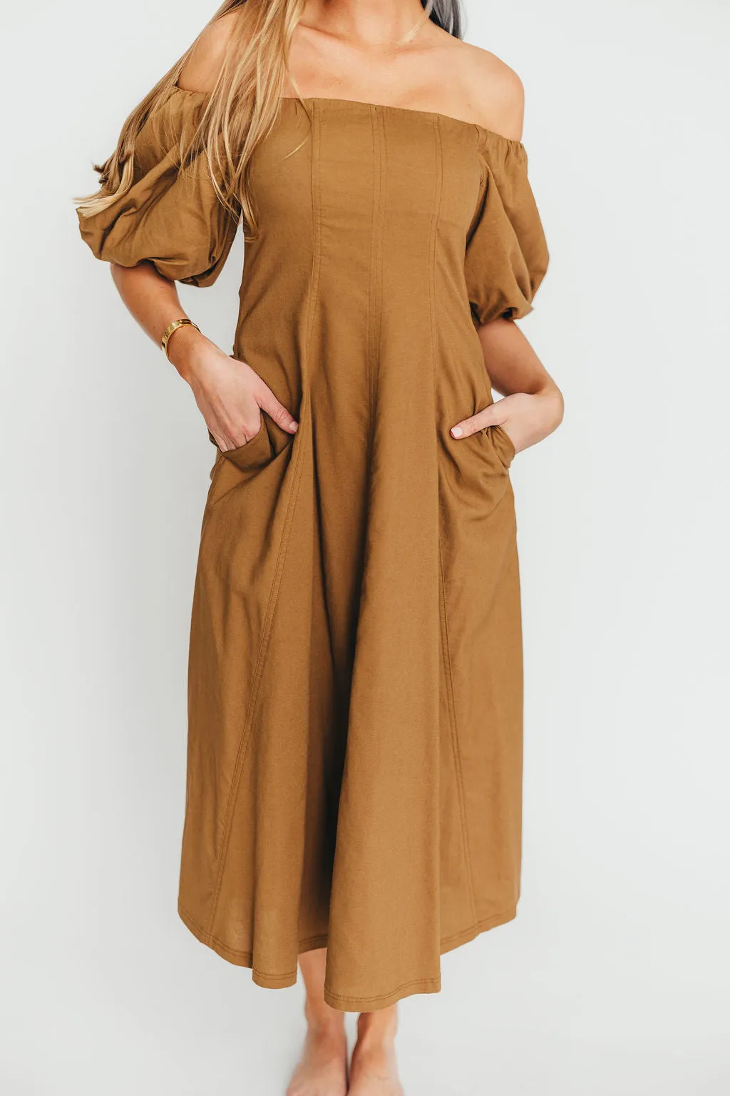 Serenity Off-The-Shoulder Midi Dress in Coconut