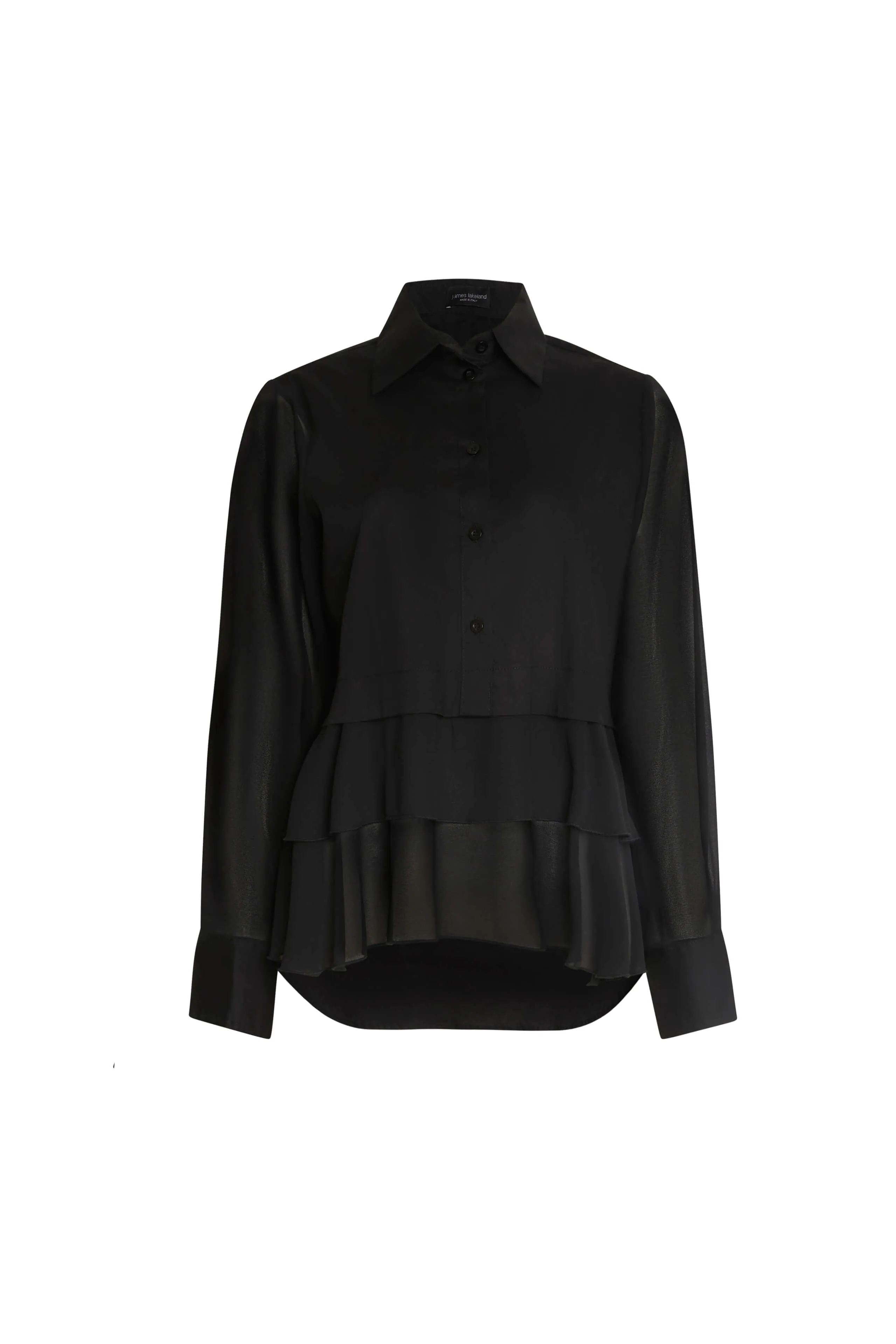 Sheer Sleeve Ruffle Shirt Black