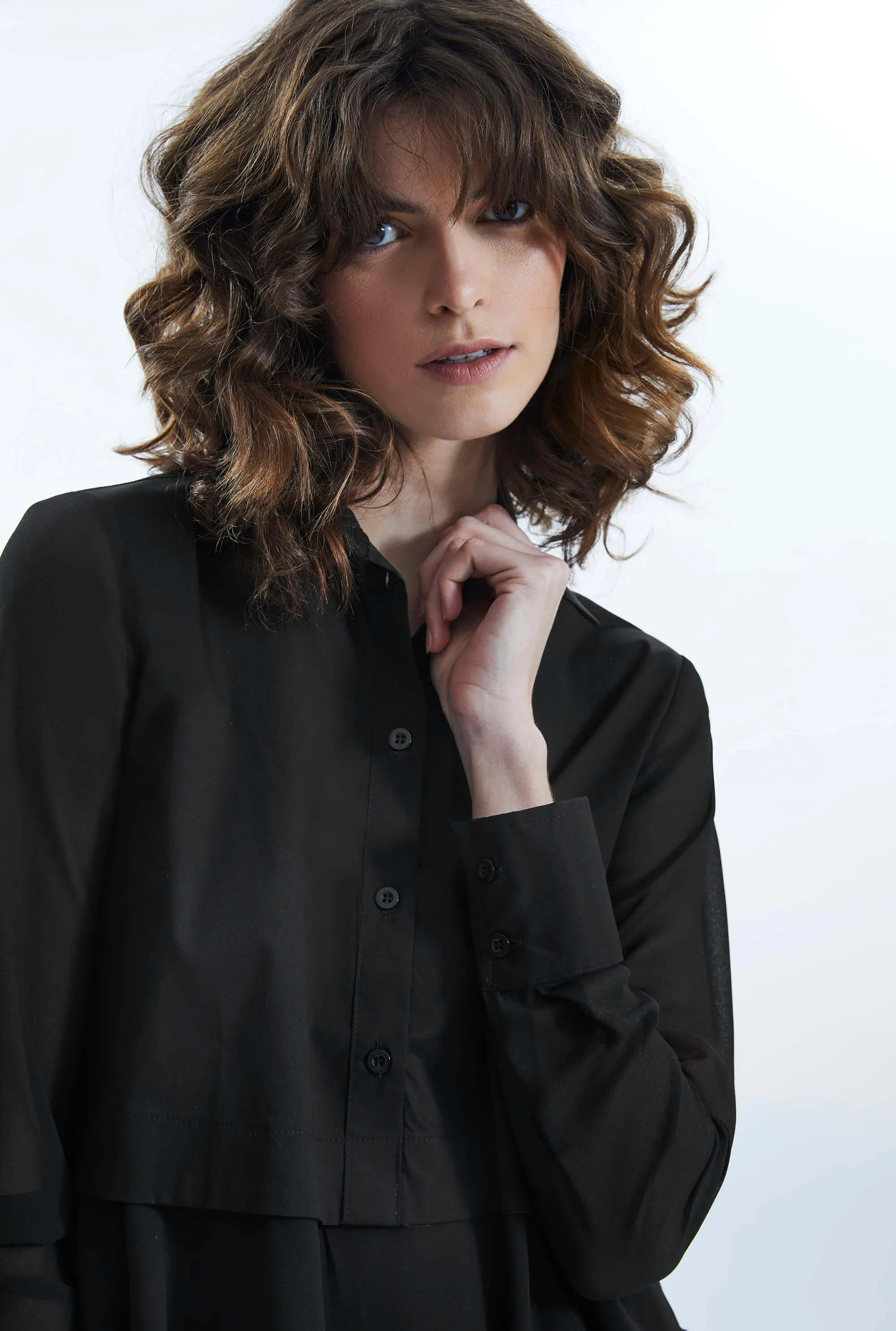 Sheer Sleeve Ruffle Shirt Black