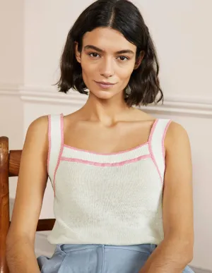 Square Neck Linen Vest-Ivory
