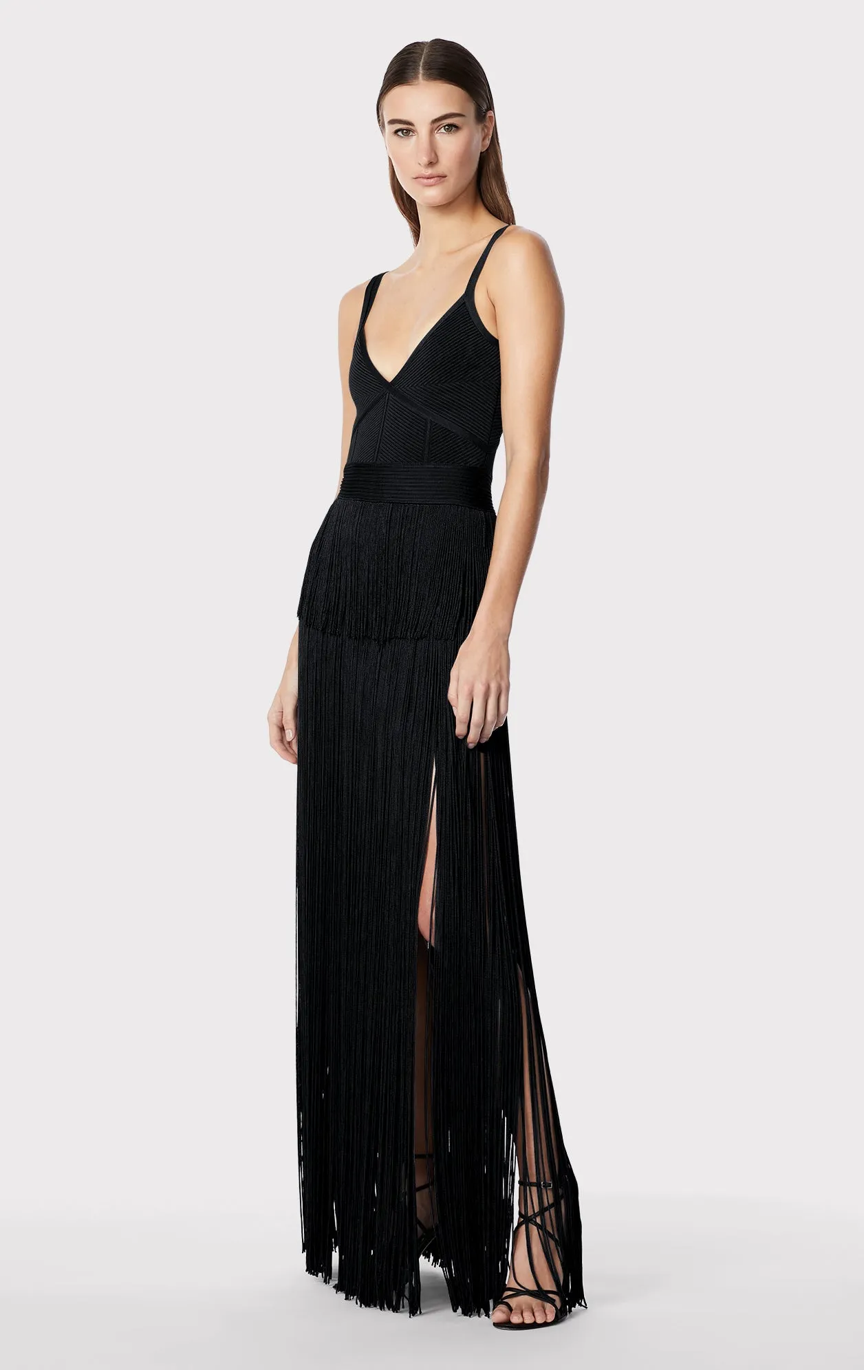STRAPPY OTTOMAN FRINGE GOWN