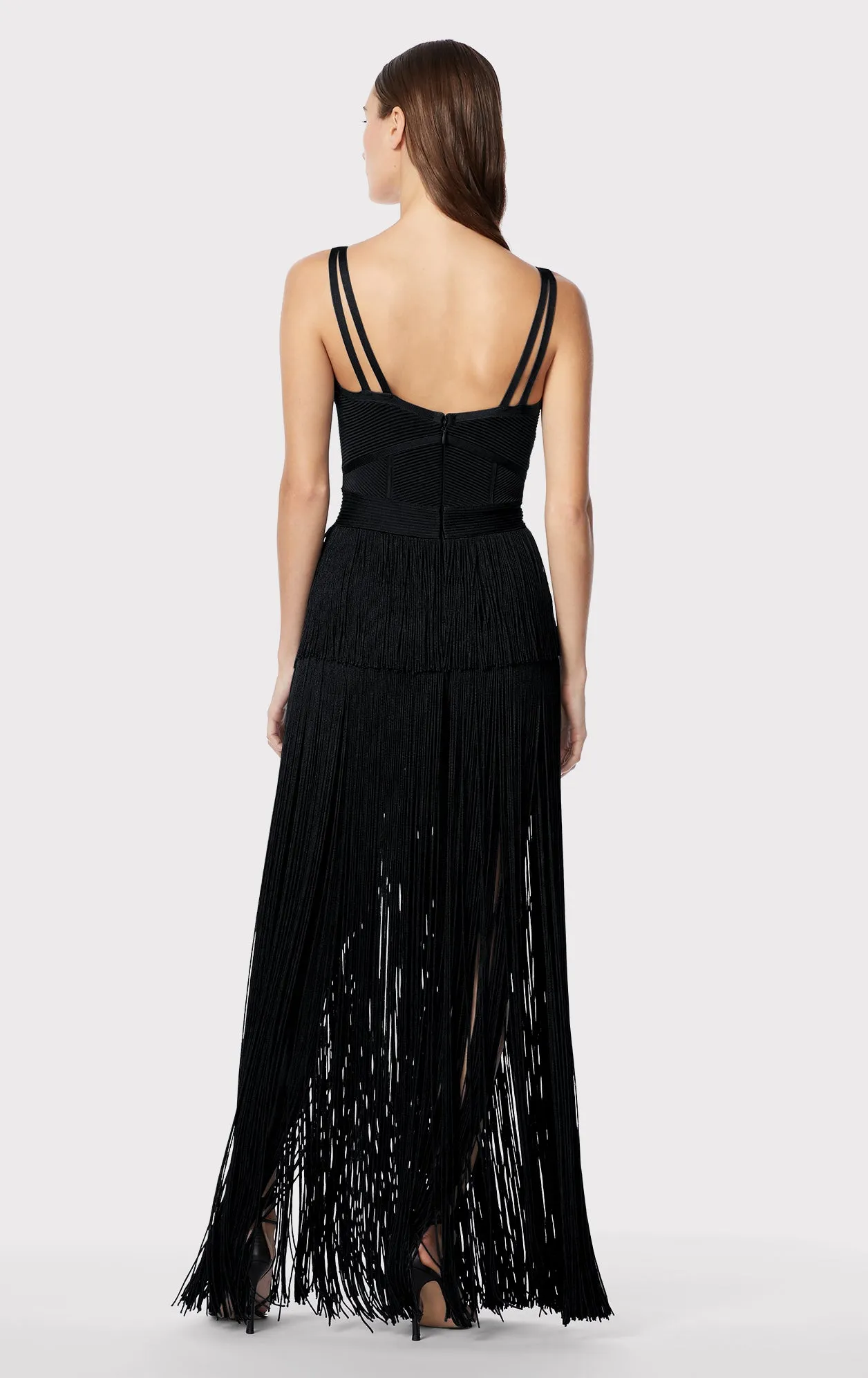 STRAPPY OTTOMAN FRINGE GOWN
