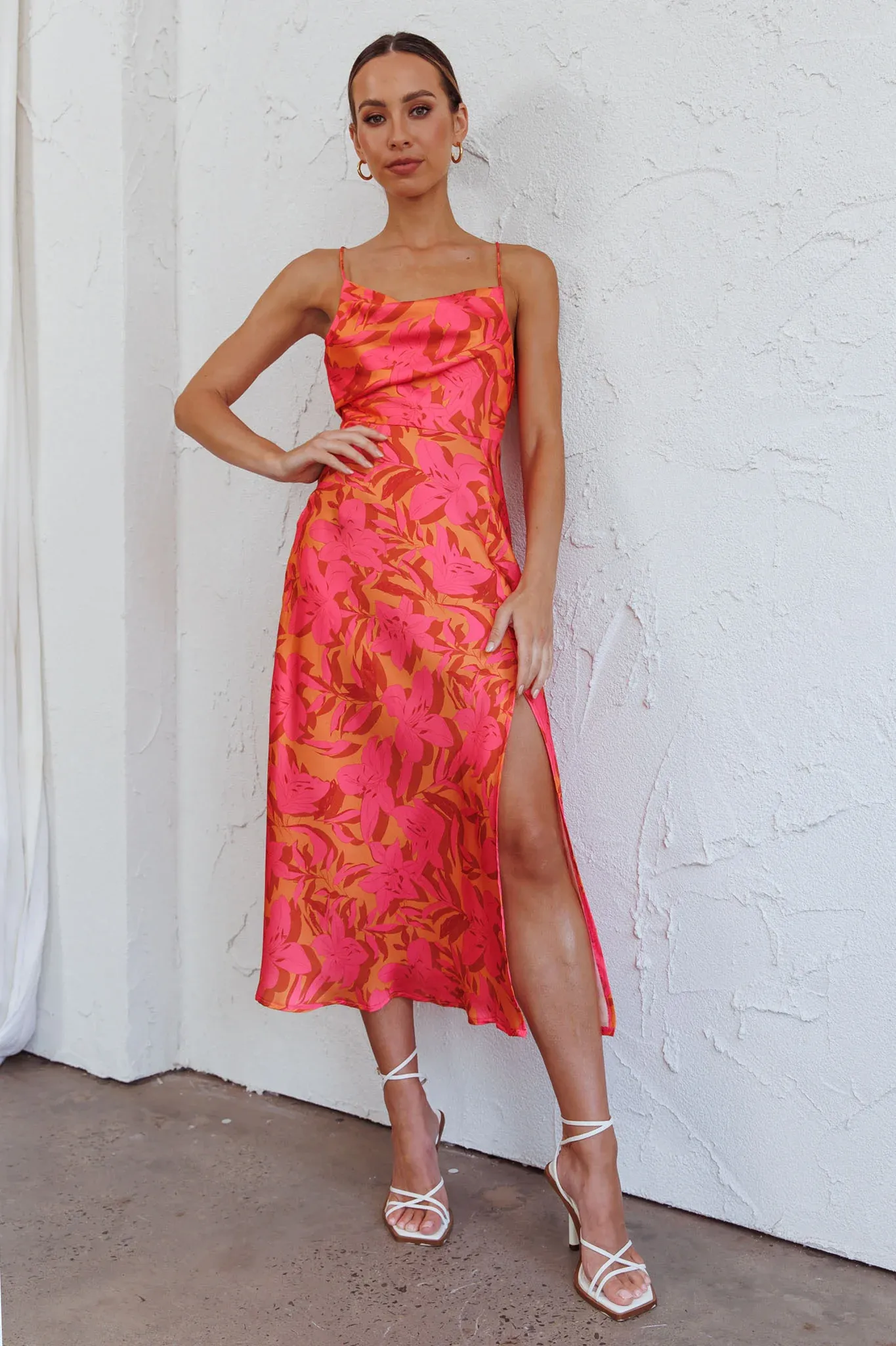 Suki Front Split Midi Dress Lily Pink