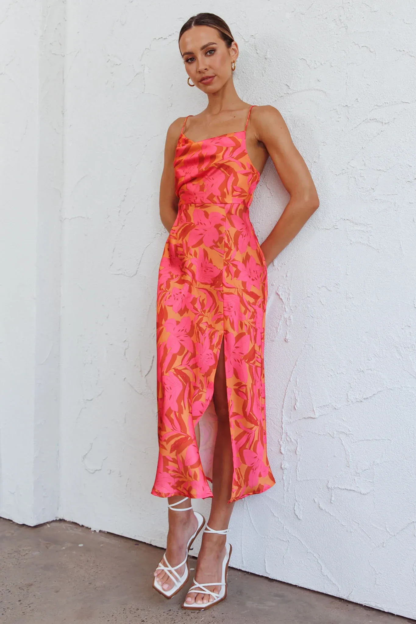 Suki Front Split Midi Dress Lily Pink