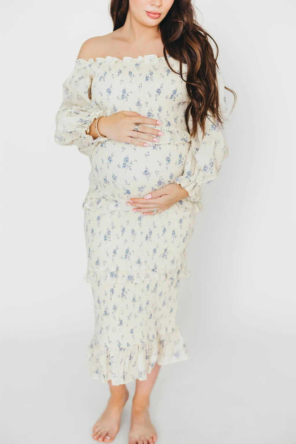 The Chloe Midi Dress in Blue - Bump Friendly