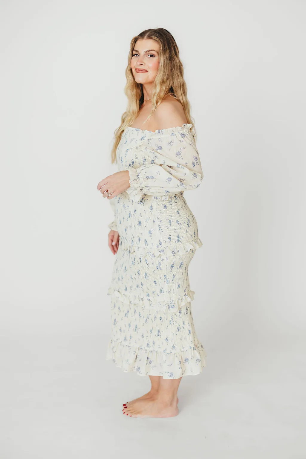The Chloe Midi Dress in Blue - Bump Friendly