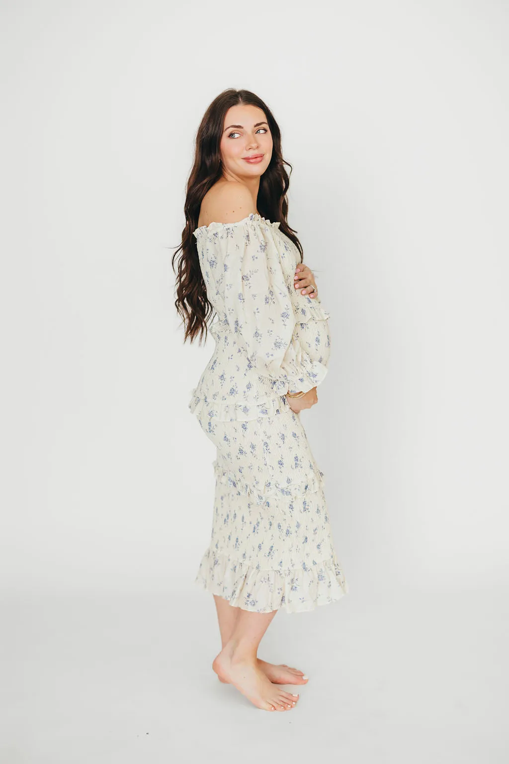The Chloe Midi Dress in Blue - Bump Friendly