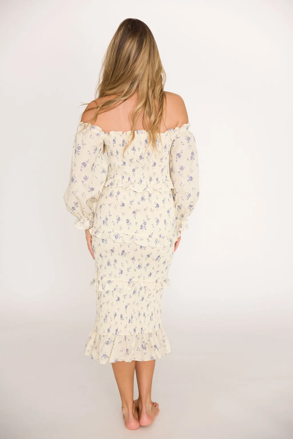 The Chloe Midi Dress in Blue - Bump Friendly
