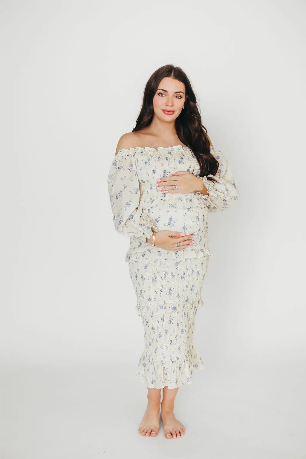 The Chloe Midi Dress in Blue - Bump Friendly