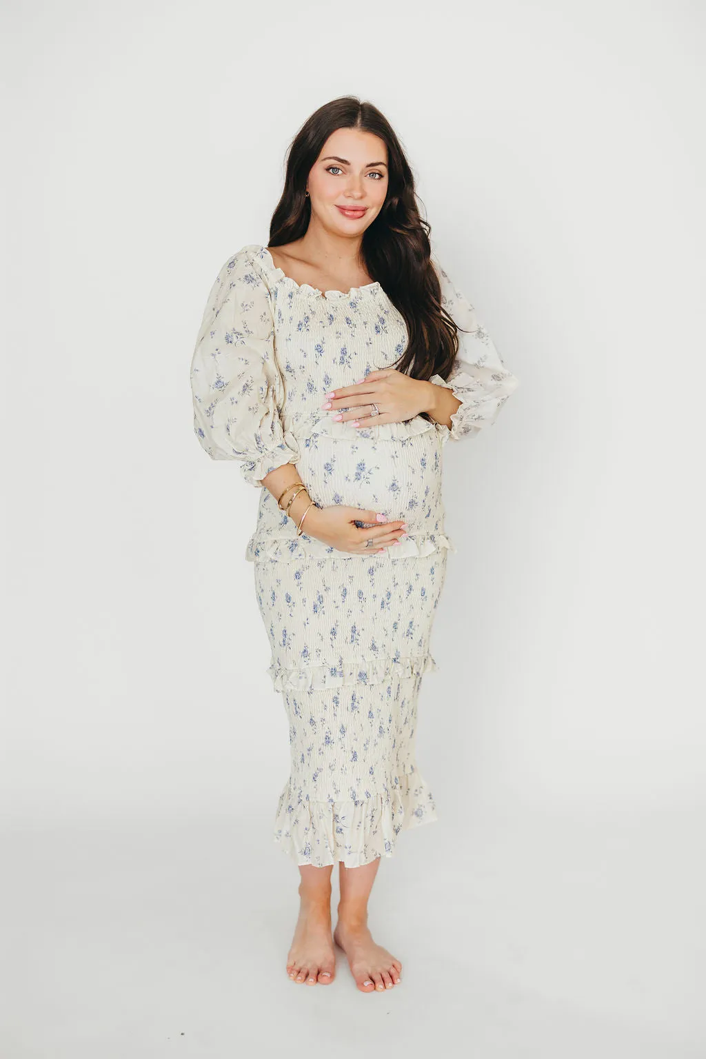 The Chloe Midi Dress in Blue - Bump Friendly