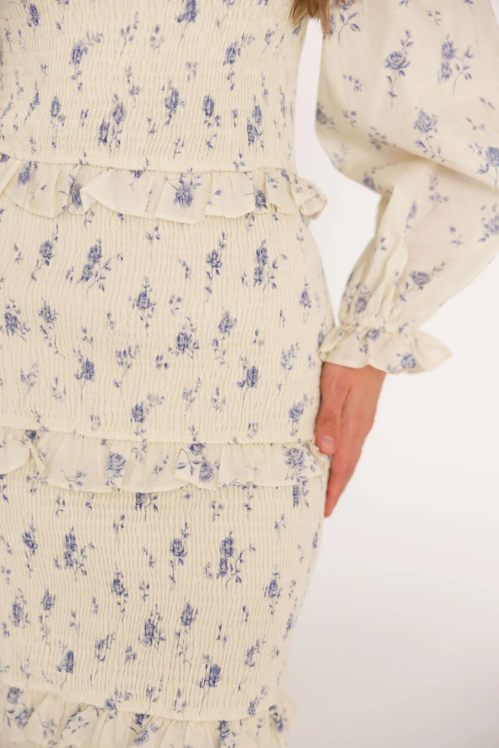 The Chloe Midi Dress in Blue - Bump Friendly