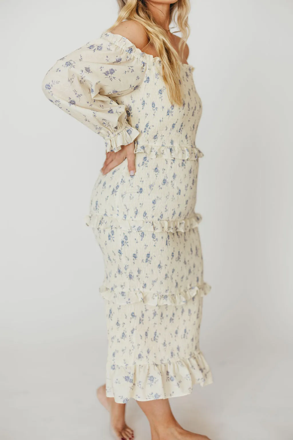 The Chloe Midi Dress in Blue - Bump Friendly