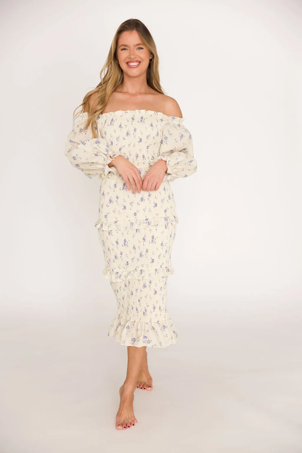 The Chloe Midi Dress in Blue - Bump Friendly